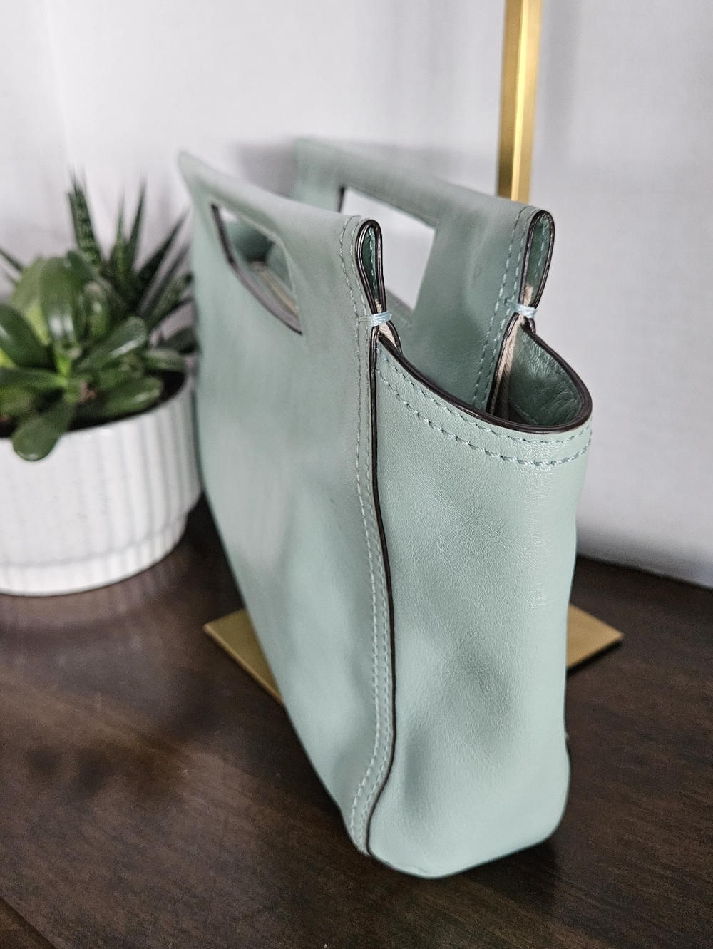 Coach Mint Green Glove Tanned Leather Legacy Basket Clutch Y2k - Picture 7 of 12